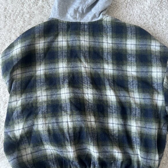 Green and Blue Zip Up Plaid Flannel Hoodie - Picture 2 of 3